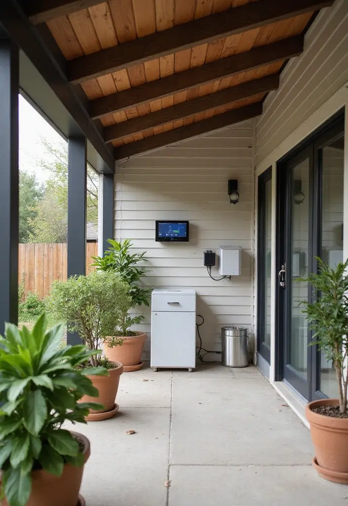 28 Backyard Covered Patio Ideas for All Seasons - 25. Smart Outdoor Technology