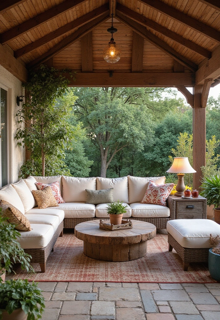 28 Backyard Covered Patio Ideas for All Seasons - 5. Rustic Outdoor Living Room
