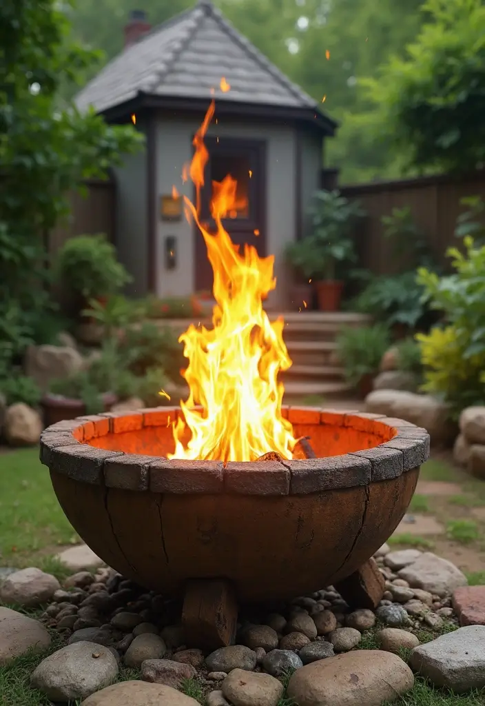 28 Backyard Fire Pit Ideas for Cozy Evenings Outside - 10. Fire Pit with Recycled Materials
