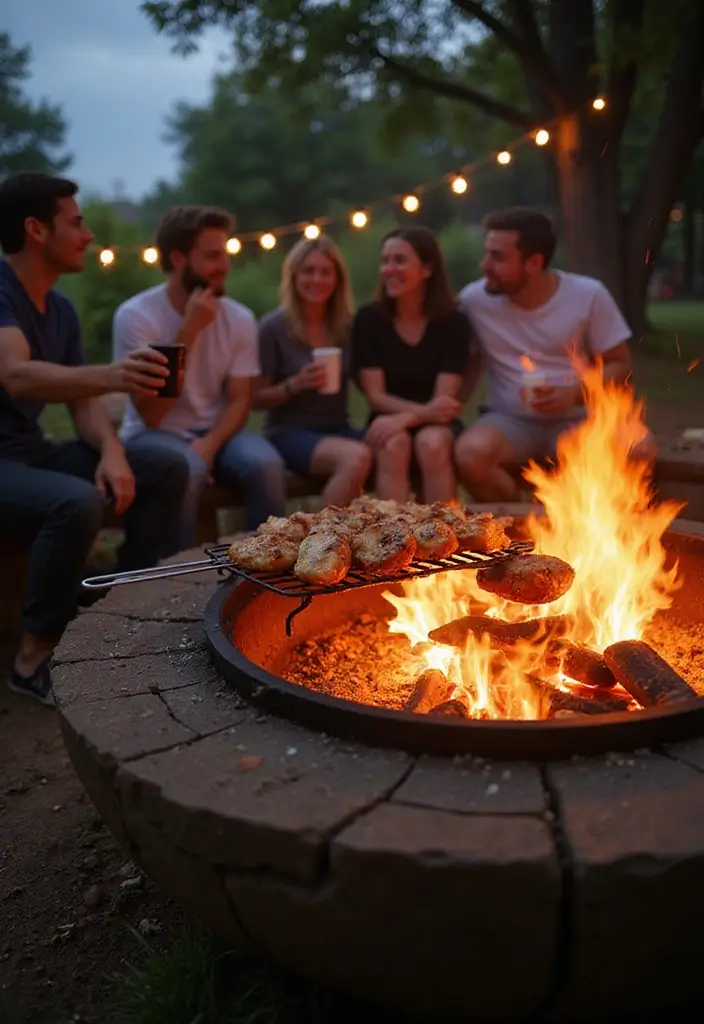 28 Backyard Fire Pit Ideas for Cozy Evenings Outside - 12. Fire Pit with Built-in Grill