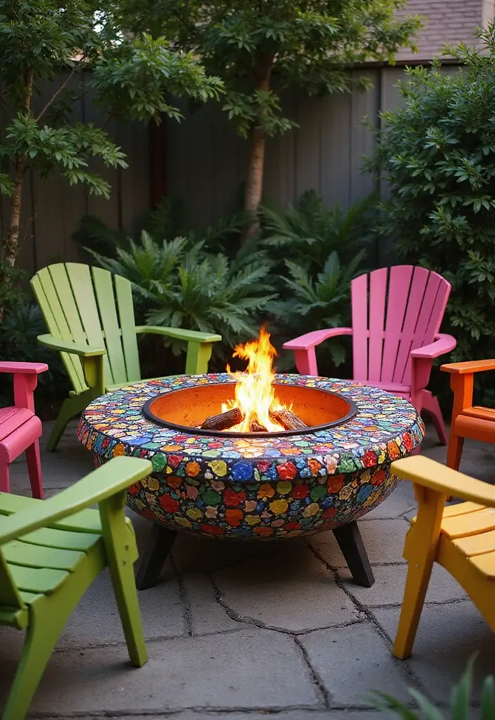 28 Backyard Fire Pit Ideas for Cozy Evenings Outside - 14. Colorful Mosaic Fire Pit