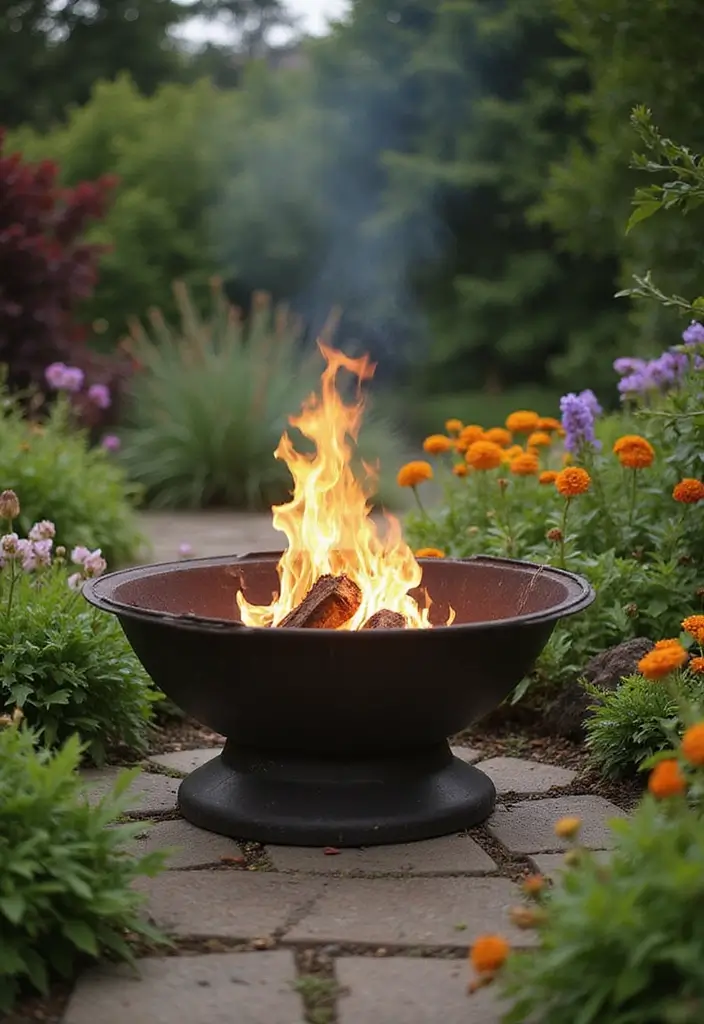 28 Backyard Fire Pit Ideas for Cozy Evenings Outside - 15. Fire Pit Centerpiece in a Garden