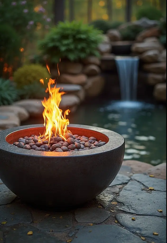 28 Backyard Fire Pit Ideas for Cozy Evenings Outside - 16. Fire Pit with Water Feature