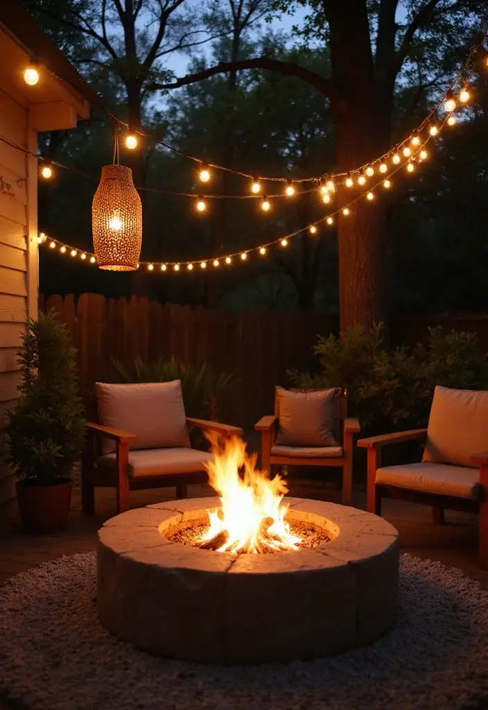 28 Backyard Fire Pit Ideas for Cozy Evenings Outside - 21. Fire Pit with Lantern Accents