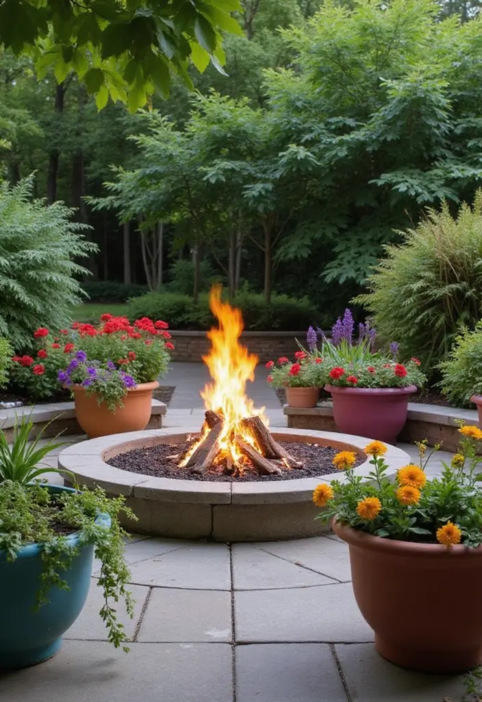 28 Backyard Fire Pit Ideas for Cozy Evenings Outside - 23. Fire Pit with Surrounding Planters
