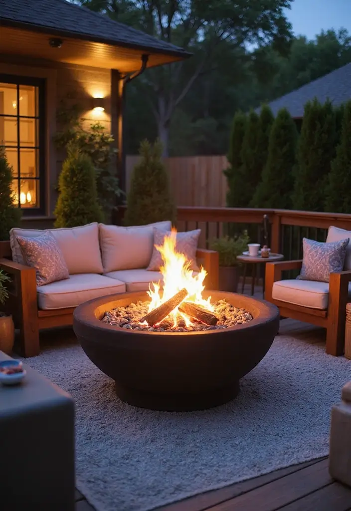 28 Backyard Fire Pit Ideas for Cozy Evenings Outside - 26. Fire Pit on a Deck