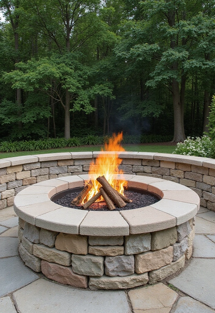 28 Backyard Fire Pit Ideas for Cozy Evenings Outside - 8. Stone Fire Pit with Seating Wall