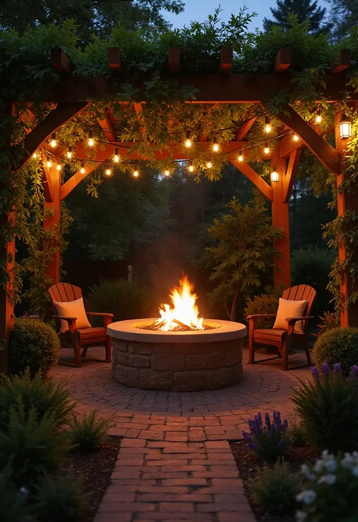 28 Backyard Fire Pit Ideas for Cozy Evenings Outside - 9. Fire Pit with a Pergola