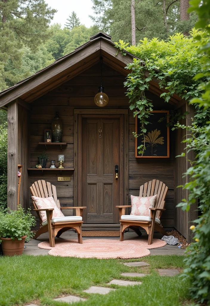 28 Backyard Living Spaces That Feel Like Outdoor Rooms 16. Rustic Garden Shed Retreat