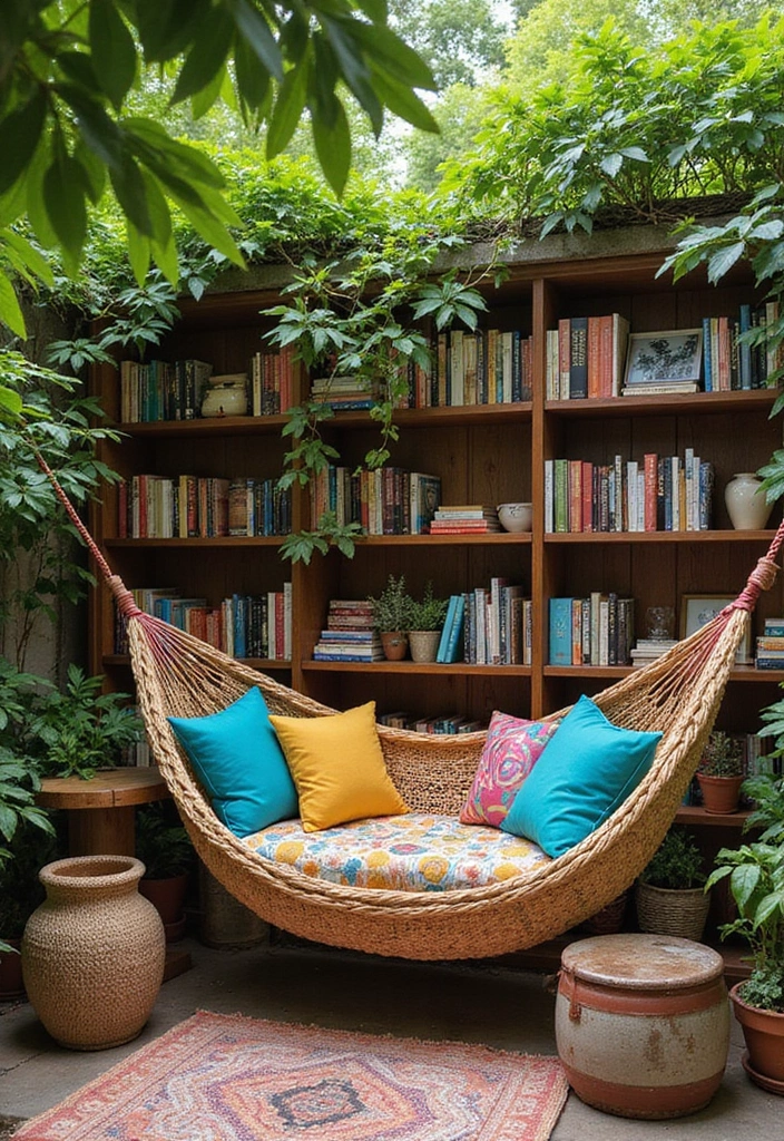 28 Backyard Living Spaces That Feel Like Outdoor Rooms 22. Eclectic Outdoor Reading Nook