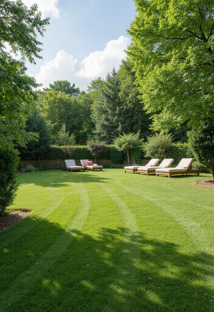 28 Backyard Living Spaces That Feel Like Outdoor Rooms 25. Lush Green Lawn and Lounge