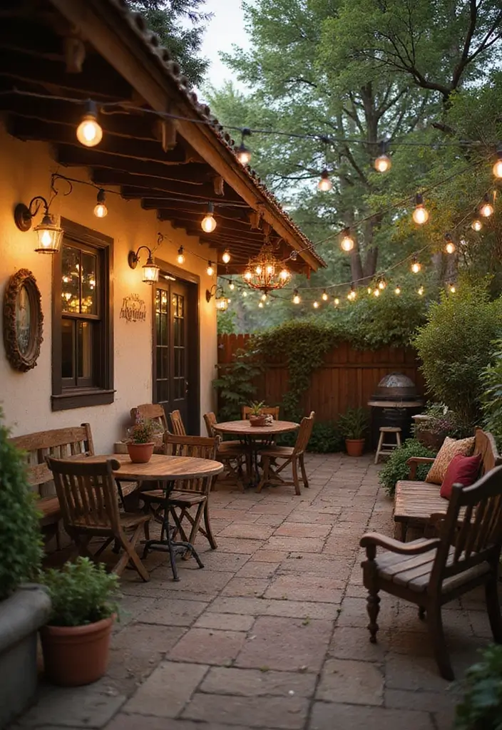 28 Backyard Living Spaces That Feel Like Outdoor Rooms 8. Vintage Charm Patio