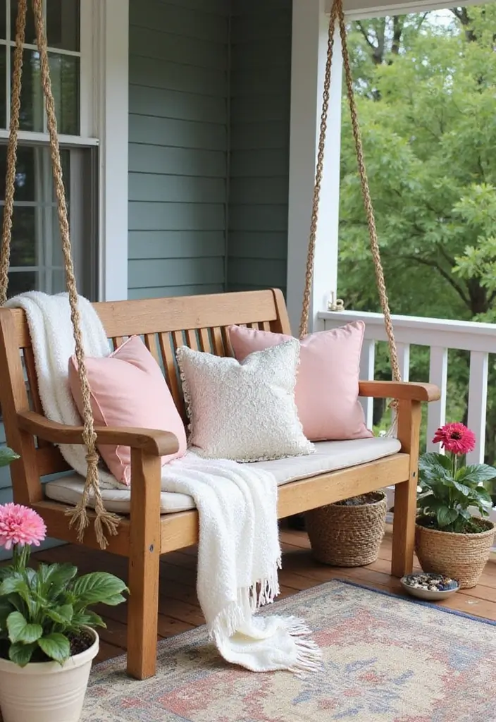 28 Backyard Porch Inspirations for Relaxing Afternoons - 13. Charming Swing Setup