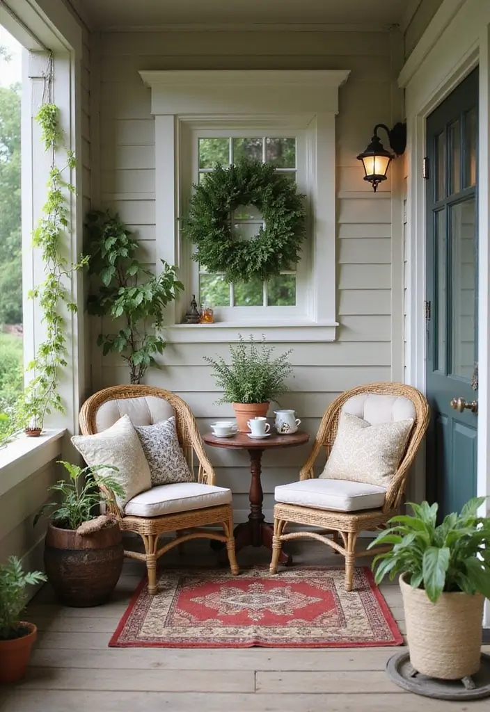 28 Backyard Porch Inspirations for Relaxing Afternoons - 18. Cozy Morning Coffee Spot