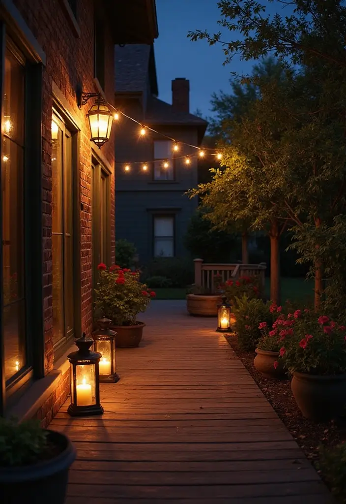 28 Backyard Porch Inspirations for Relaxing Afternoons - 27. Nighttime Lantern Glow