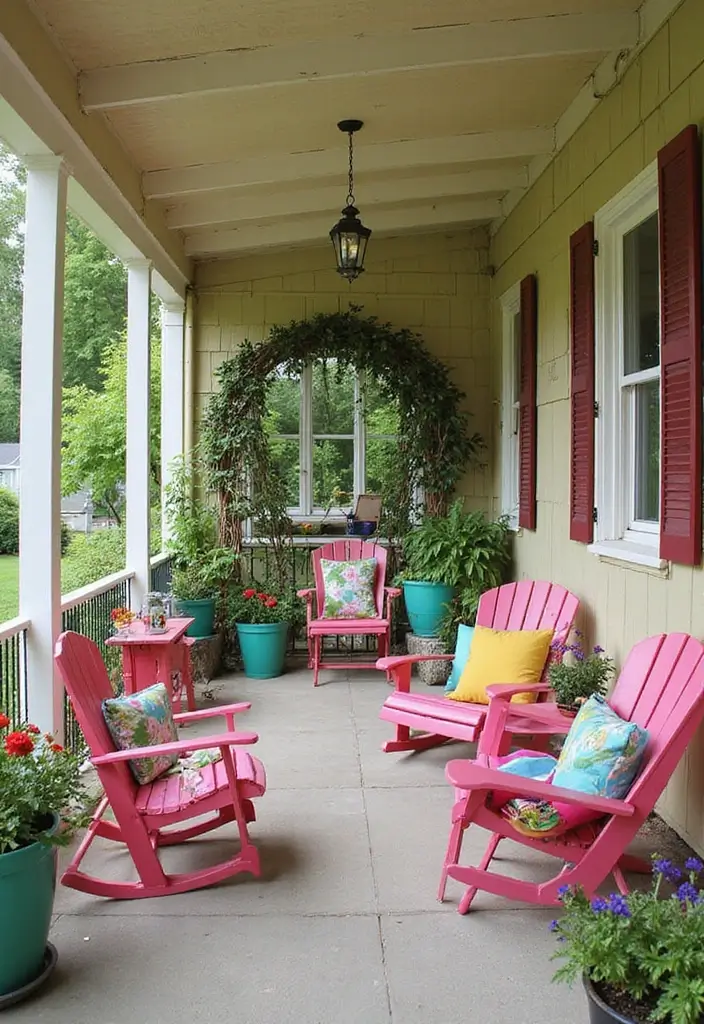 28 Backyard Porch Inspirations for Relaxing Afternoons - 4. Colorful Patio Furniture