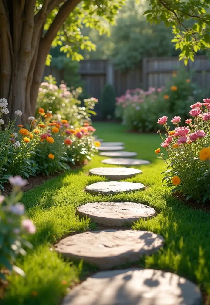 28 Backyard Sidewalk Designs That Elevate Curb Appeal 26 28 Backyard Sidewalk Designs That Elevate Curb Appeal - 26. Playful Stepping Stones