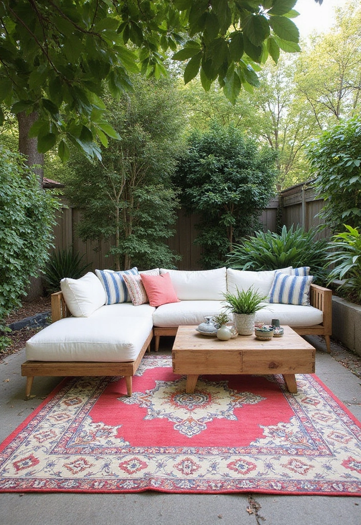 28 Cool Backyard Ideas That Impress Guests Instantly - 26. Outdoor Rugs