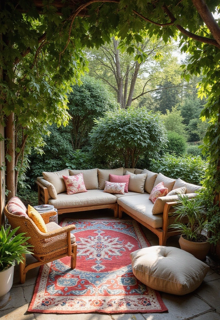 29 Backyard DIY Ideas That Save Money and Look Amazing - 25. Outdoor Rug or Blanket Area