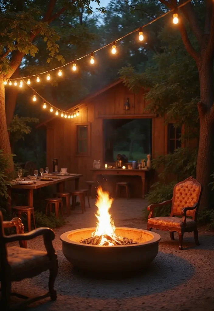 29 Backyard Firepit Area Inspirations That Glow at Night - 10. Vintage Charm Firepit