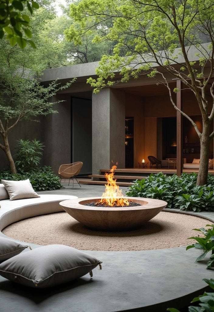 29 Backyard Firepit Area Inspirations That Glow at Night - 11. Zen Firepit Meditation Space