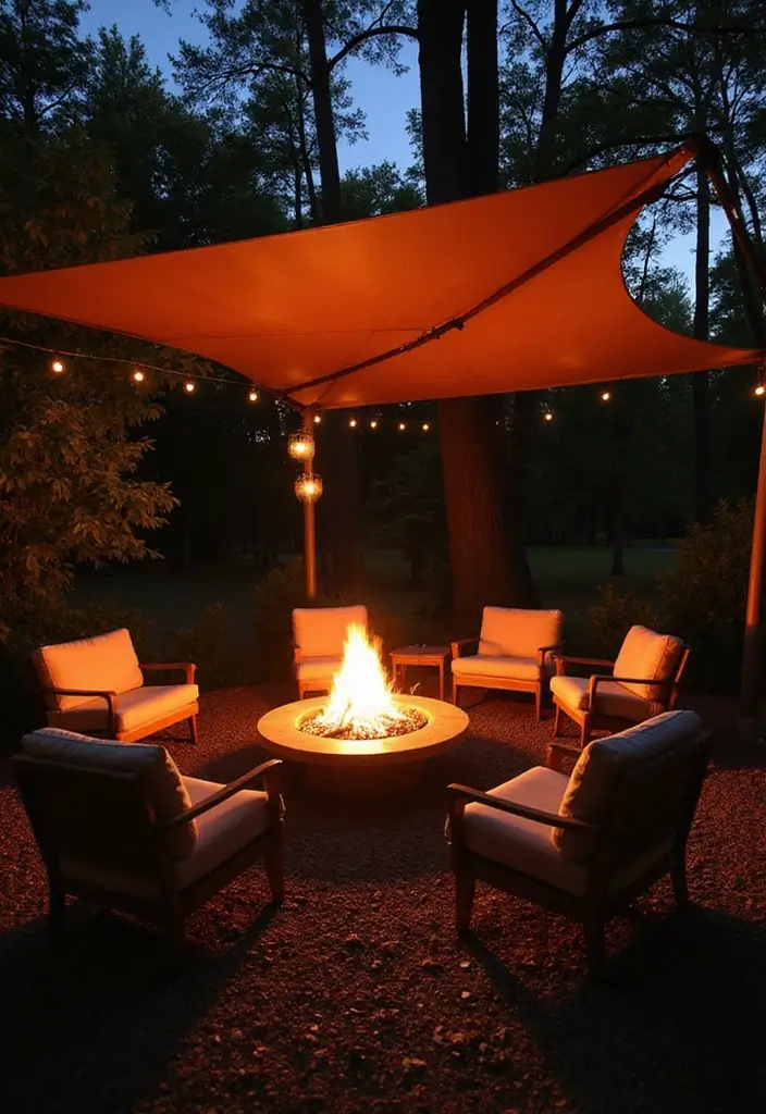 29 Backyard Firepit Area Inspirations That Glow at Night - 13. Overhead Canopy Firepit