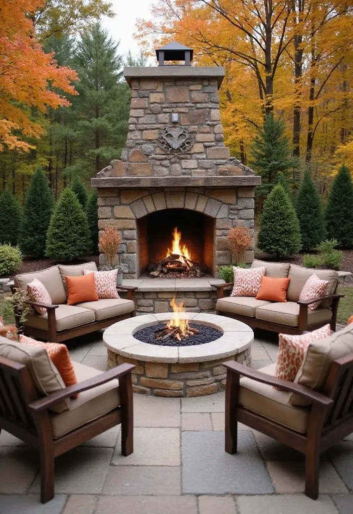 29 Backyard Firepit Area Inspirations That Glow at Night - 14. Seasonal Decor Firepit Area