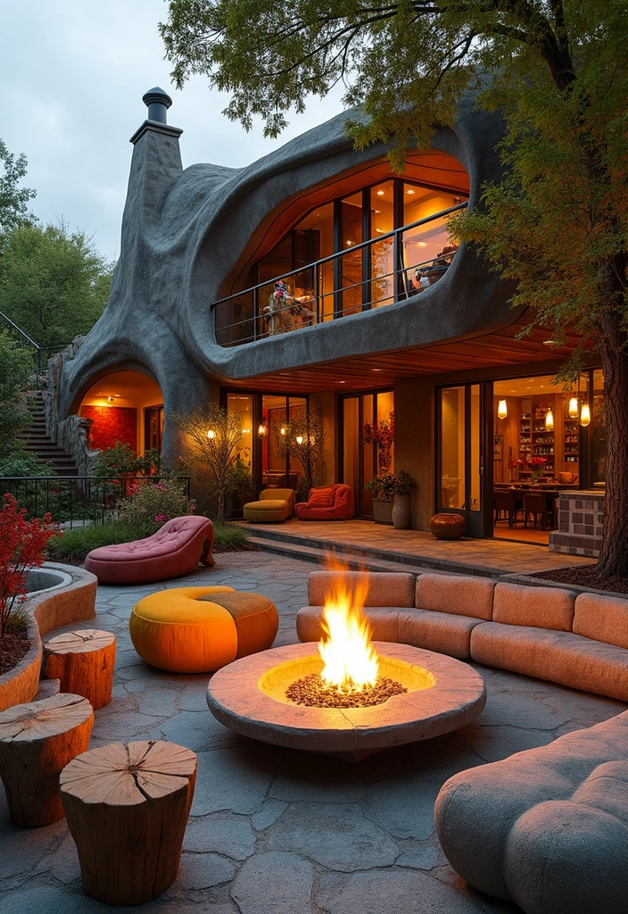 29 Backyard Firepit Area Inspirations That Glow at Night - 16. Artistic Firepit Design