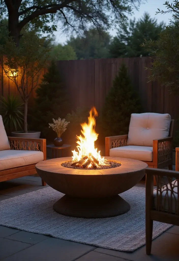 29 Backyard Firepit Area Inspirations That Glow at Night - 5. Chic Fire Table