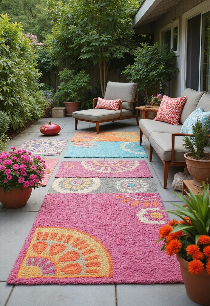 29 Backyard Flooring Inspirations That Elevate Outdoor Design 26 29 Backyard Flooring Inspirations That Elevate Outdoor Design - 26. Colorful Outdoor Rugs