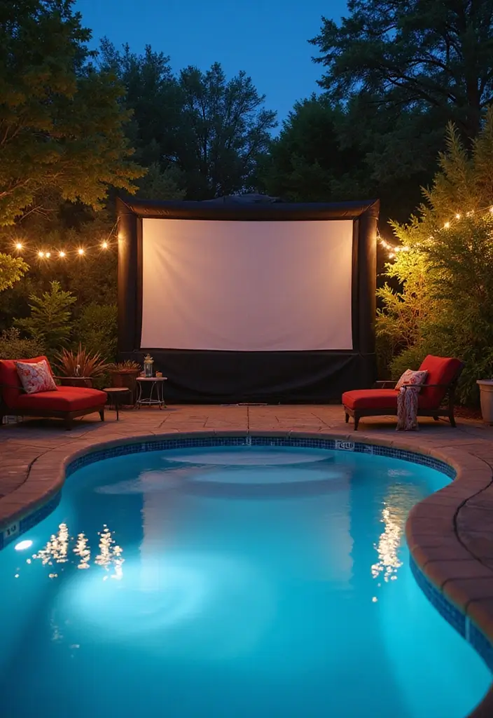 29 Pool Backyard Inspirations That Feel Like a Paradise 20 29 Pool Backyard Inspirations That Feel Like a Paradise 20. Poolside Movie Screen