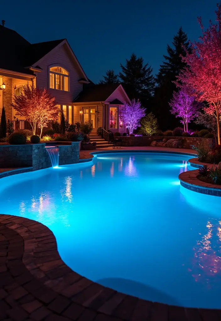 30 Backyard Above Ground Pool Ideas That Look High-End 11 30 Backyard Above Ground Pool Ideas That Look High End 11. Colorful LED Lighting