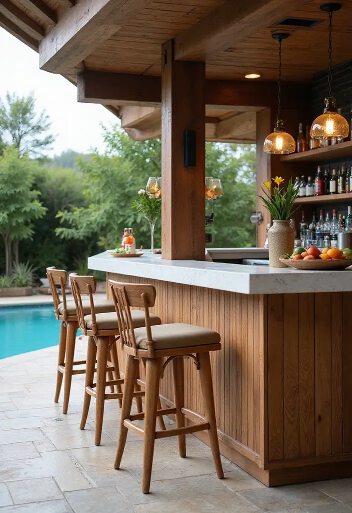 30 Backyard Above Ground Pool Ideas That Look High-End 18 30 Backyard Above Ground Pool Ideas That Look High End 18. Chic Poolside Bar