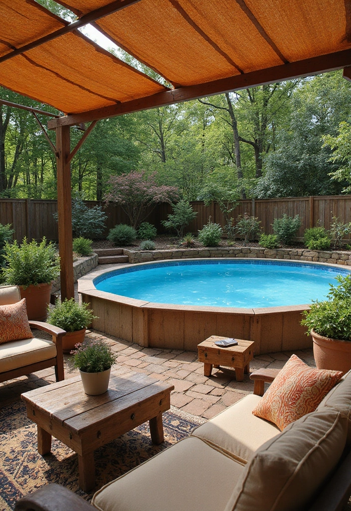 30 Backyard Above Ground Pool Ideas That Look High-End 7 30 Backyard Above Ground Pool Ideas That Look High End 7. Rustic Charm with Awnings