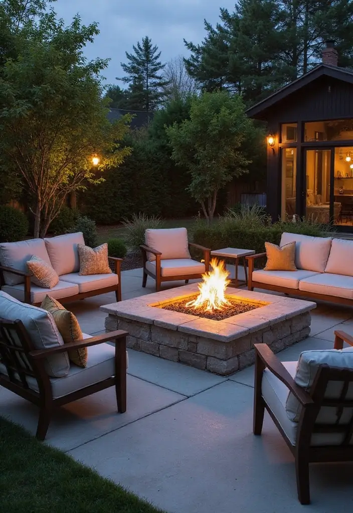 30 Backyard Cement Patio Designs That Feel Modern - 10. Warmth with Fire Pits
