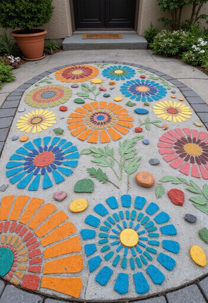 30 Backyard Cement Patio Designs That Feel Modern - 12. Playful Mosaic Designs
