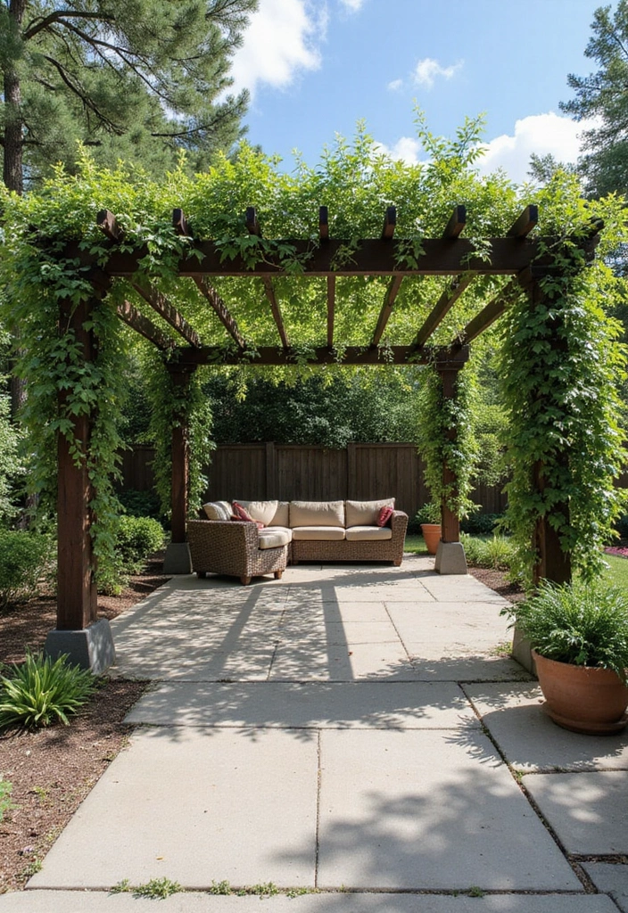30 Backyard Cement Patio Designs That Feel Modern - 19. Shade Structures