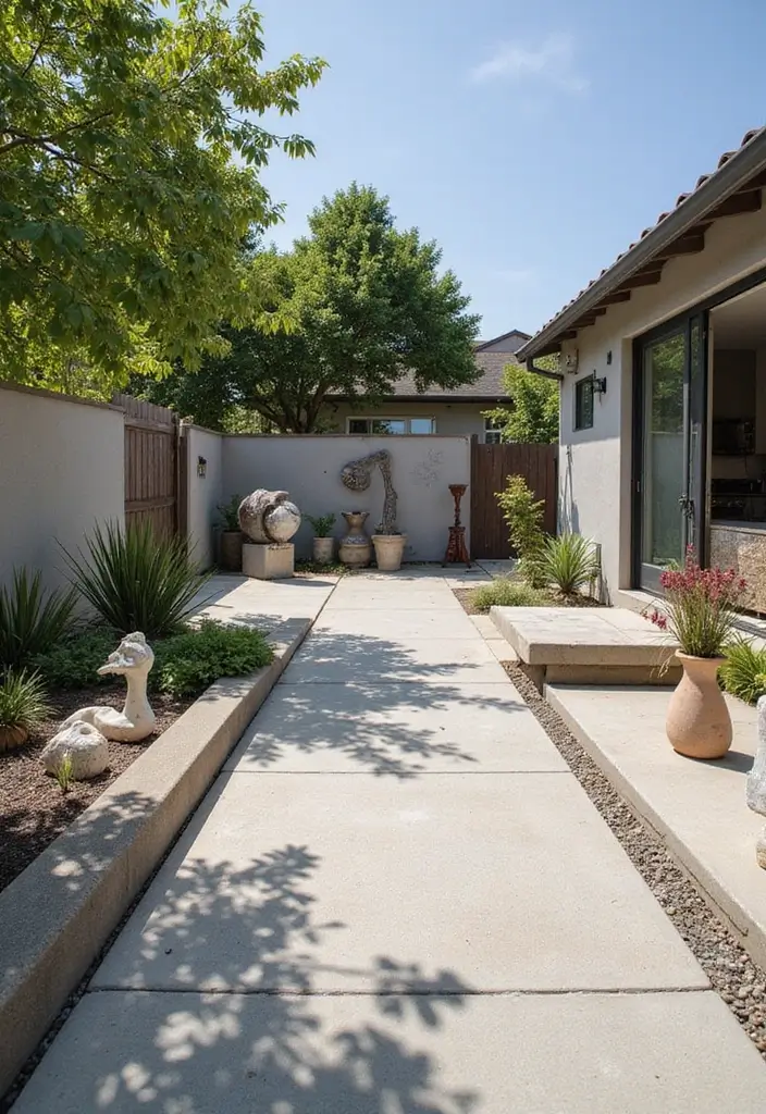 30 Backyard Cement Patio Designs That Feel Modern - 21. Artful Installations