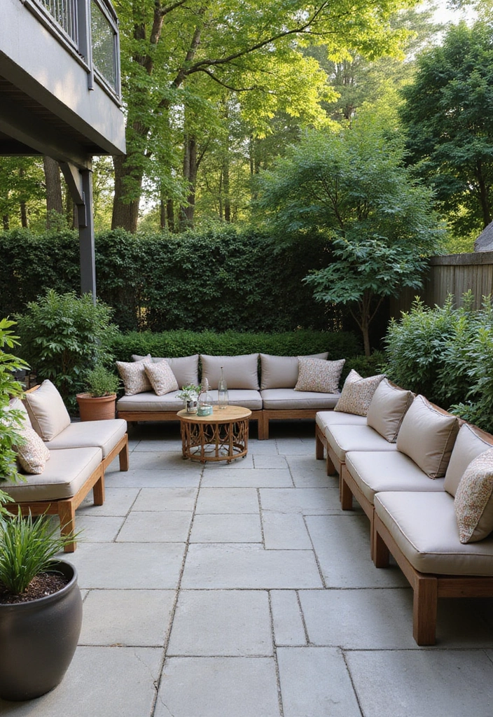 30 Backyard Cement Patio Designs That Feel Modern - 23. Full-Length Benches