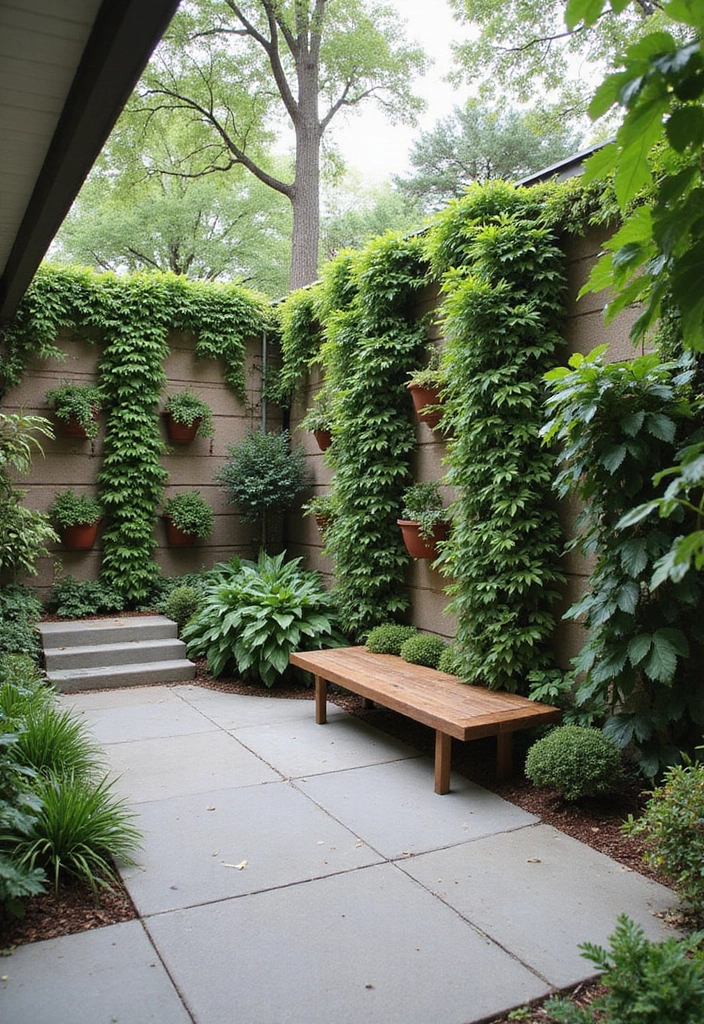 30 Backyard Cement Patio Designs That Feel Modern - 26. Vertical Gardens