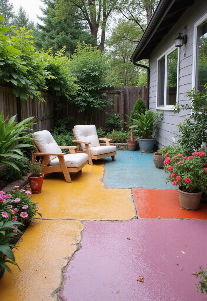 30 Backyard Cement Patio Designs That Feel Modern - 6. Adding Color with Pigmented Cement