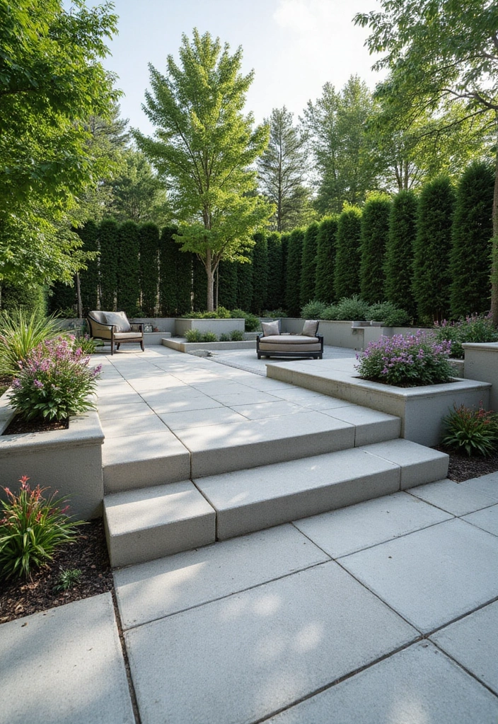 30 Backyard Cement Patio Designs That Feel Modern - 7. Elevated Levels