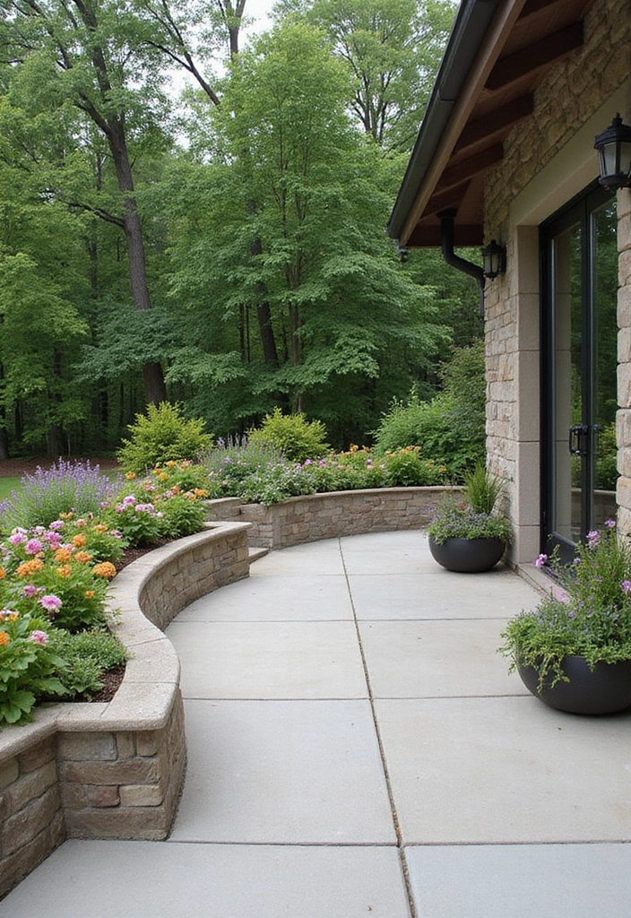 30 Backyard Cement Patio Designs That Feel Modern - 9. Planter Integration