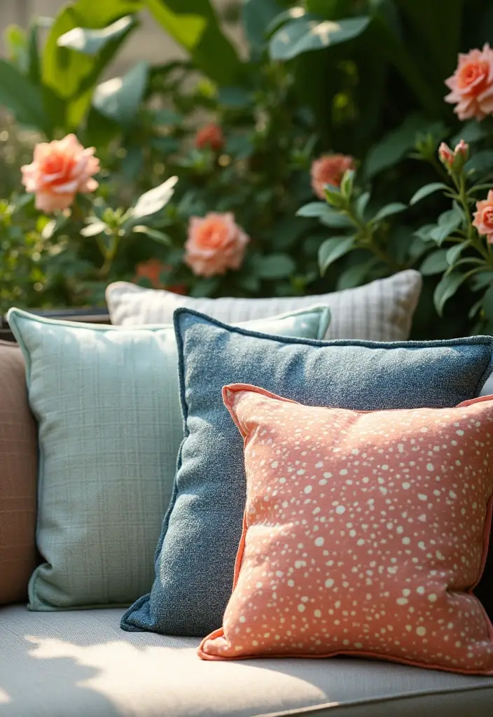 30 Backyard Patio Ideas on a Budget That Look Expensive - 16. Bright Outdoor Cushions