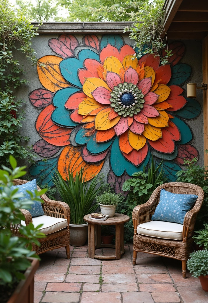 30 Backyard Patio Ideas on a Budget That Look Expensive - 25. Outdoor Wall Art