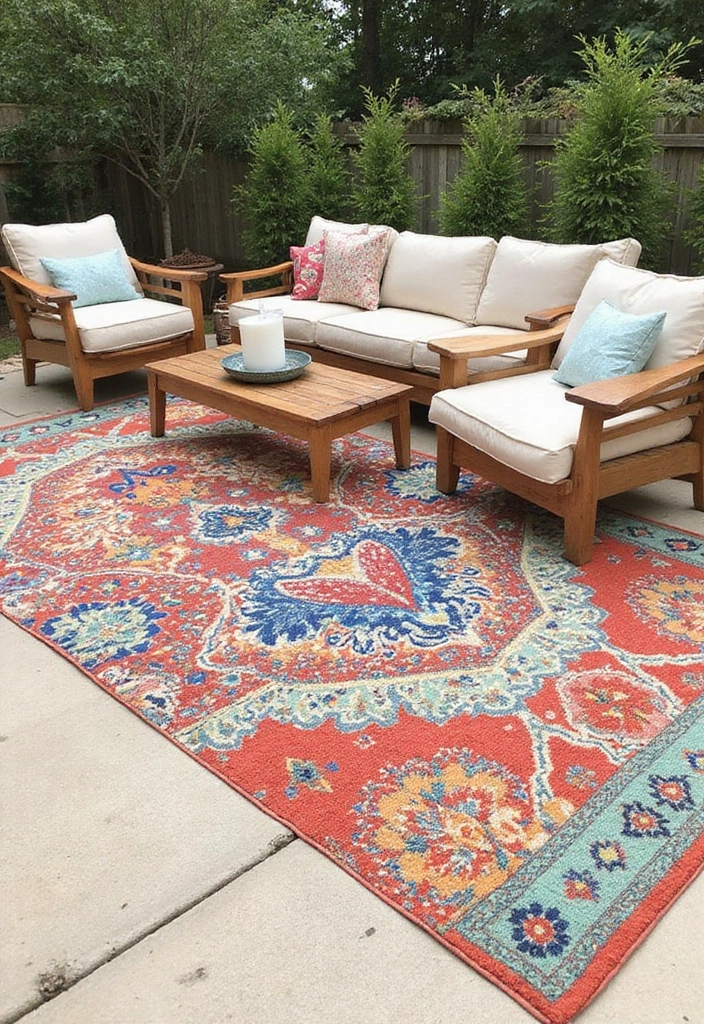 30 Backyard Patio Ideas on a Budget That Look Expensive - 6. DIY Outdoor Rug