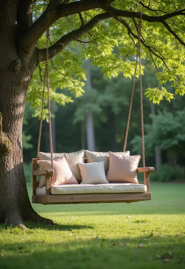 30 Backyard Sitting Area Ideas That Feel Cozy and Welcoming 10 30 Backyard Sitting Area Ideas That Feel Cozy and Welcoming - 10. Tranquil Garden Swing