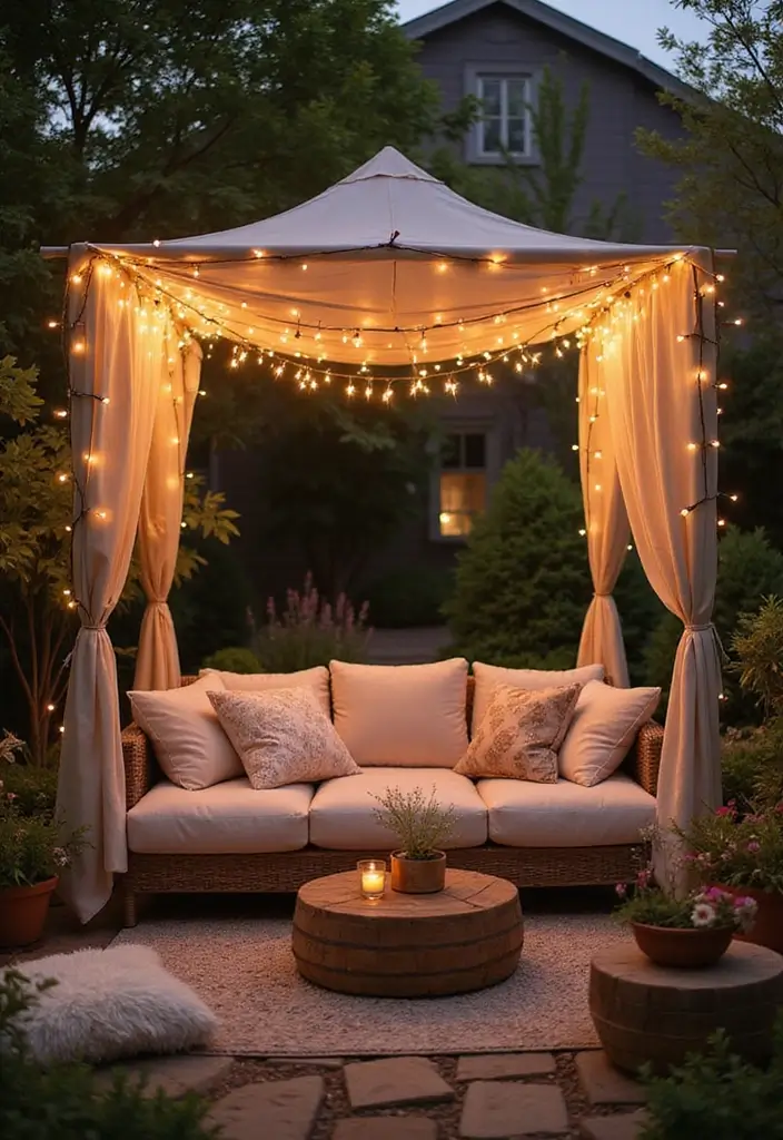 30 Backyard Sitting Area Ideas That Feel Cozy and Welcoming 14 30 Backyard Sitting Area Ideas That Feel Cozy and Welcoming - 14. Cozy Canopy Area