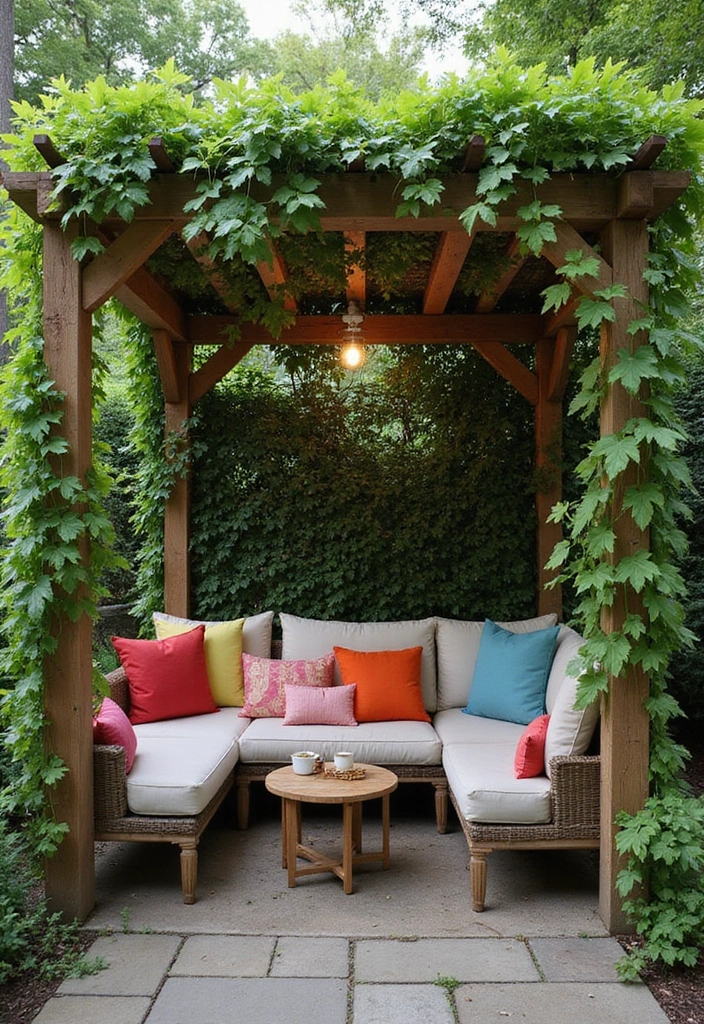 30 Backyard Sitting Area Ideas That Feel Cozy and Welcoming 16 30 Backyard Sitting Area Ideas That Feel Cozy and Welcoming - 16. Open Trellis Lounge
