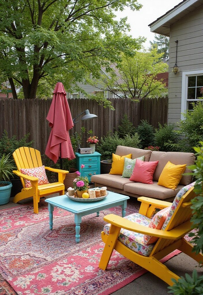 30 Backyard Sitting Area Ideas That Feel Cozy and Welcoming 17 30 Backyard Sitting Area Ideas That Feel Cozy and Welcoming - 17. Playful Color Palette